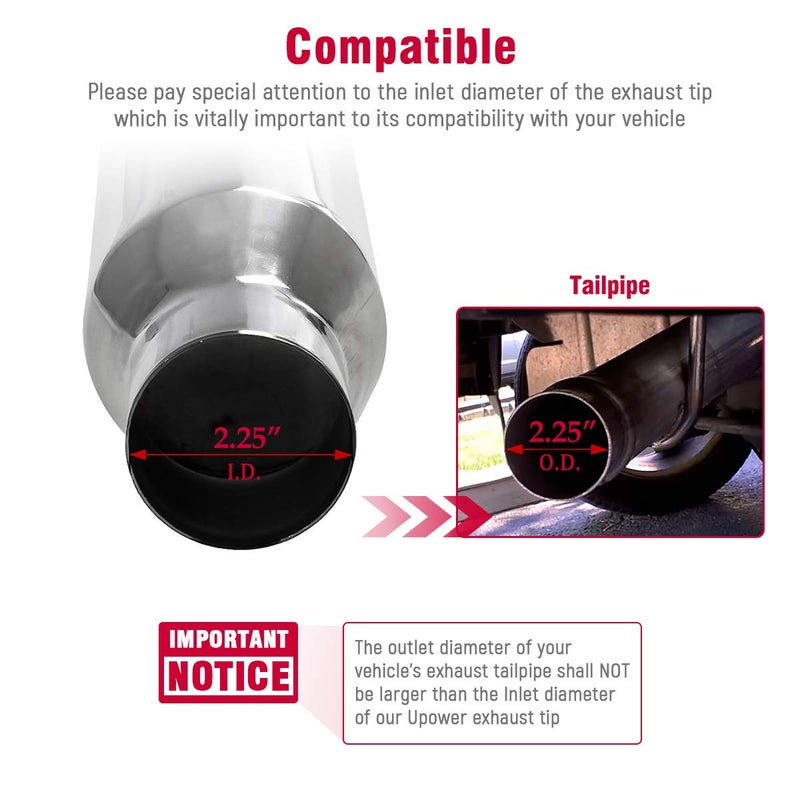 Upower 2 PCS Universal Stainless Steel Exhaust Tip 2.25" Inlet 3.5" Outlet 18" Long Car Truck Weld On Exhaust Tailpipe Tips Slant Cut - Image 2
